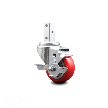 Service Caster 3.5 Inch Red Polyurethane Wheel Swivel 7/8 Inch Square Stem Caster with Brake SCC-SQ20S3514-PPUB-RED-TLB-78